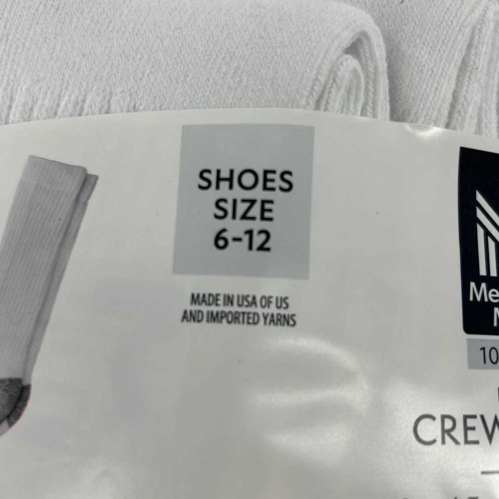 Member's Mark Crew Socks 10 Pair Cotton Blend Sizes 6-12 White & Gray Workwear